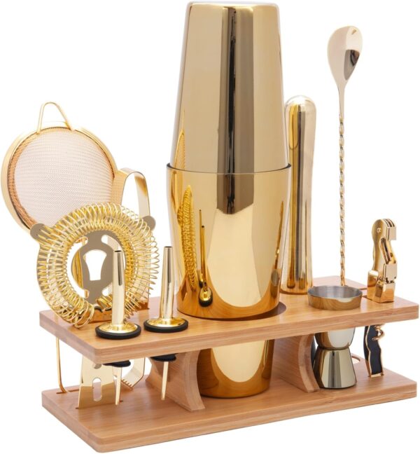 AUOXIOUYM 11-Pcs Cocktail Shaker Set Gold,Bartending Kit Stainless Steel Shakers 25oz Bar Kits for Bartender Mixing Set Barware Tool Sets for Professional...