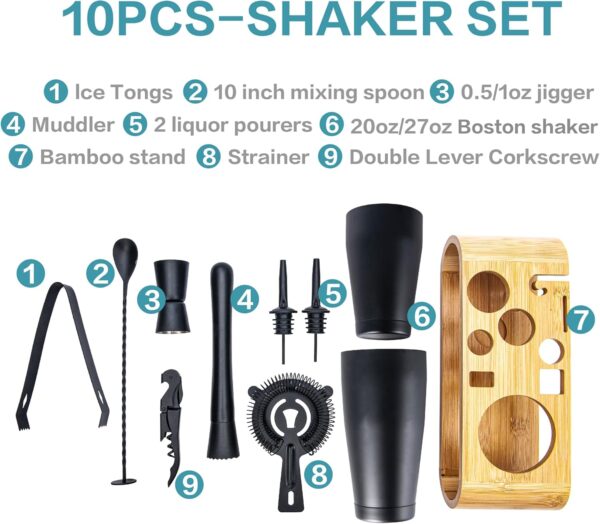 10-Pcs Boston Cocktail Shaker Set Matte Black, Bar Shaker Sets Bar Tools Set Bartending Set 25oz Bar Kits for Bartender Set for Professional Bartender and Home - Image 2